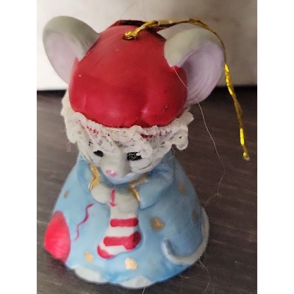 Jasco Lil Chimers Christmas Ornament Mouse Porcelain Bell 2.5" Taiwan NOS Vtg
